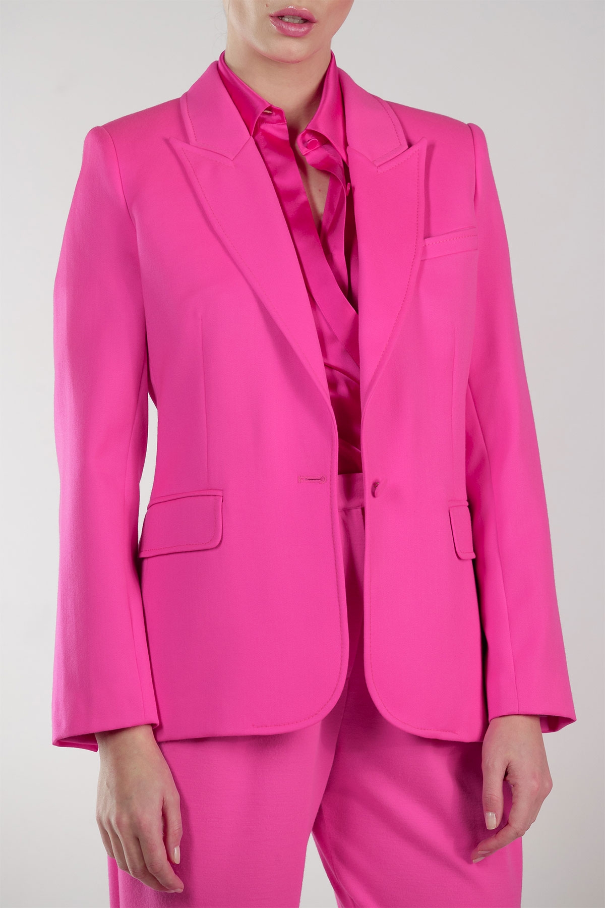 Hot Pink Premium Wool Blazer With Peak Lapels Styland