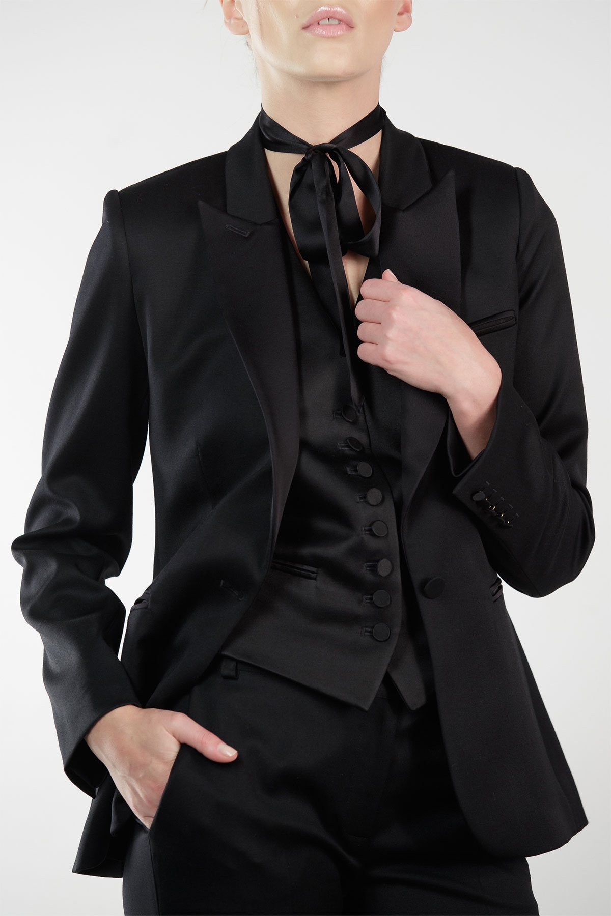 BLACK SATINTRIMMED WOOL TUXEDO WITH SILK LINING STYLAND