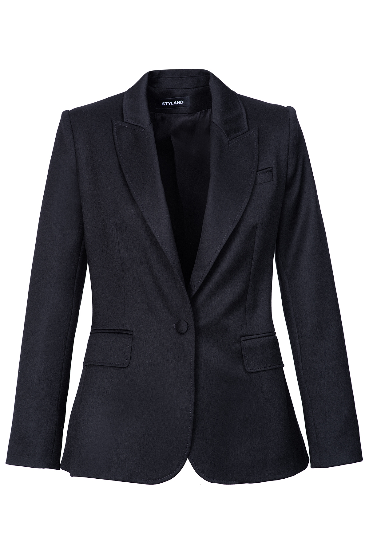BLACK WOOL BLAZER WITH PEAK LAPELS STYLAND