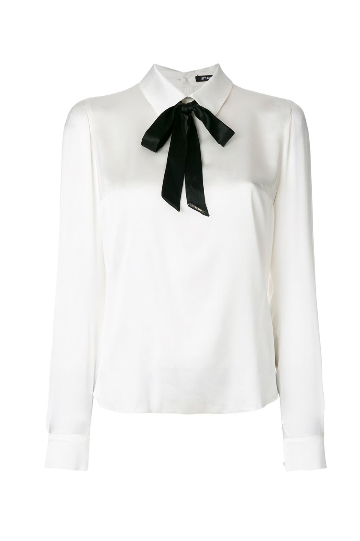WHITE PUSSY-BOW SHIRT WITH BACK BUTTONS - STYLAND