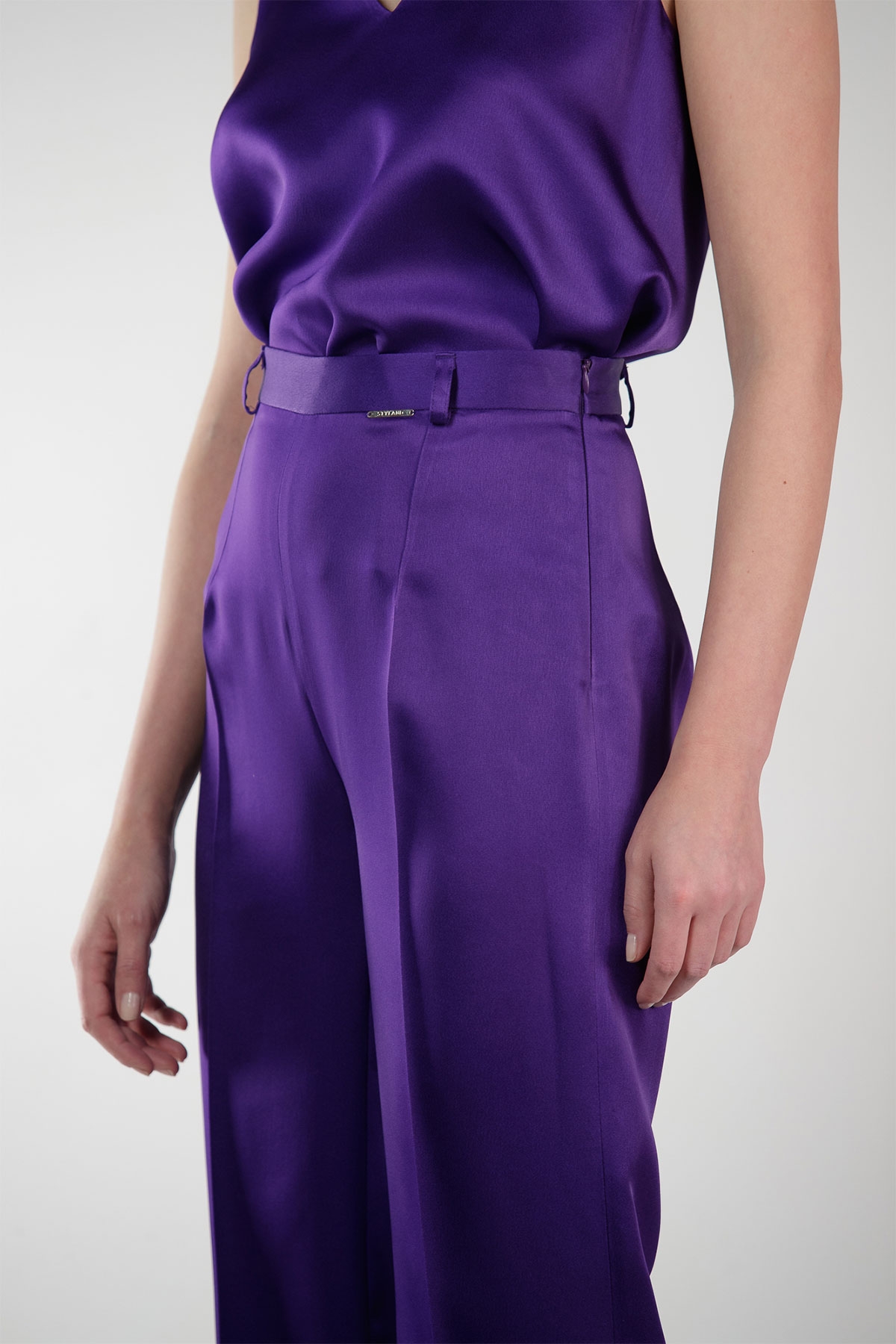 PURPLE WIDE-LEG SATIN PANTS STYLAND - STYLAND