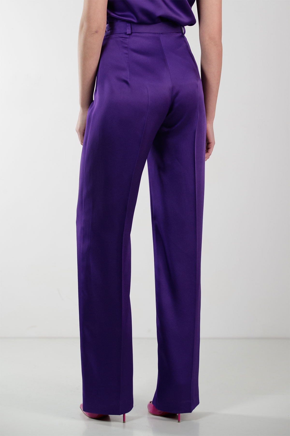 PURPLE WIDE-LEG SATIN PANTS STYLAND - STYLAND
