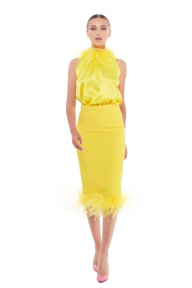 FEATHER TRIM YELLOW SKIRT
