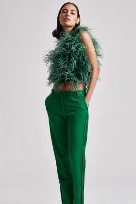 ONE SHOULDER GREEN OSTRICH FEATHER TOP