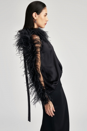 BLACK OSTRICH FEATHERS BOLERO