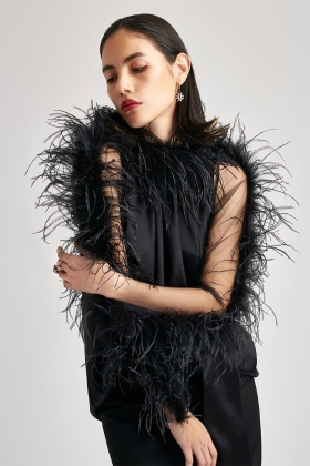 BLACK OSTRICH FEATHERS BOLERO