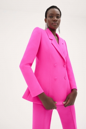 FLUO PINK DOUBLE BREASTED TAILORED CREPE WOOL BLAZER