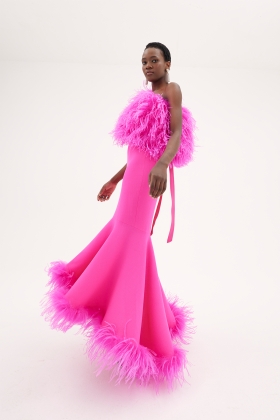HOT PINK OSTRICH FEATHER-TRIM SIGNATURE TOP