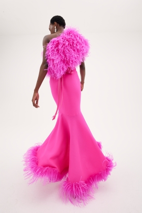 HOT PINK OSTRICH FEATHER-TRIM SIGNATURE TOP