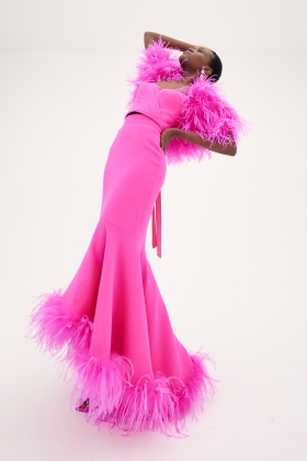 HOT PINK OSTRICH FEATHER-TRIM SIGNATURE TOP