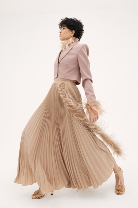 FEATHER-TRIM PLEATED MAXI SKIRT
