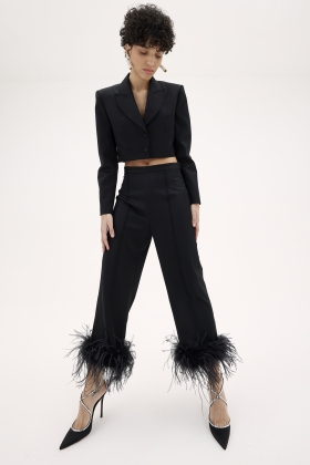 FEATHER-TRIM CROPPED TROUSERS