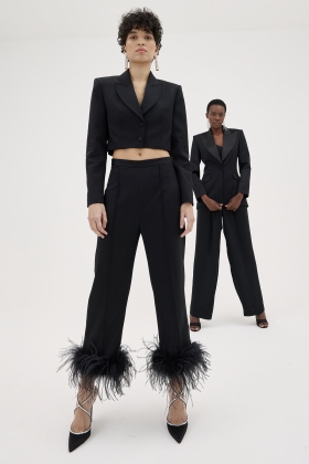 FEATHER-TRIM CROPPED TROUSERS
